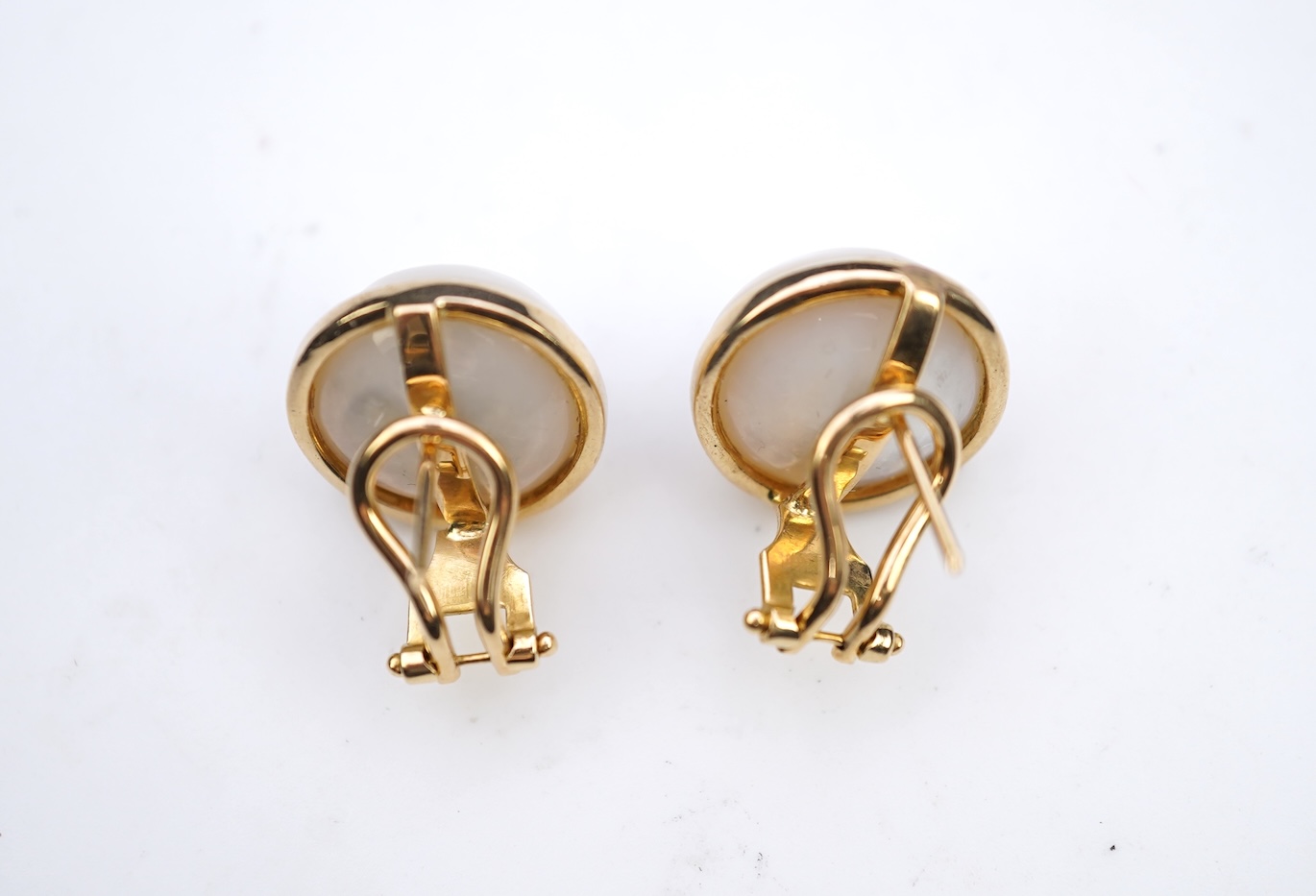 A pair of mabé cultured pearl earrings